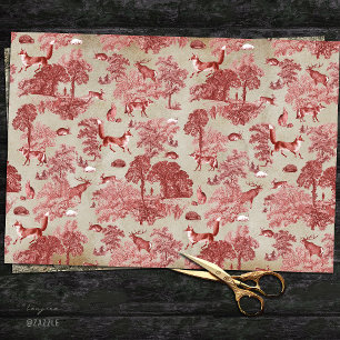 Elegant Vintage Red Foxes and Hares Toile Kraft Tissue Paper