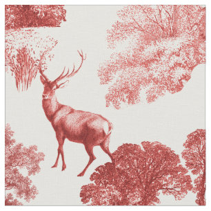 Elegant Vintage Red French Country Toile Deer Fabric
