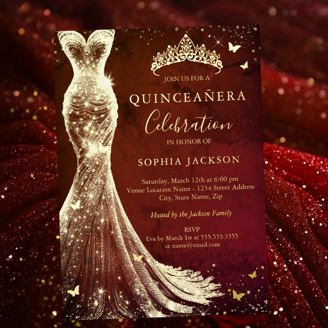 Elegant Vintage Red Gold Butterfly Quinceanera (Creator Uploaded)