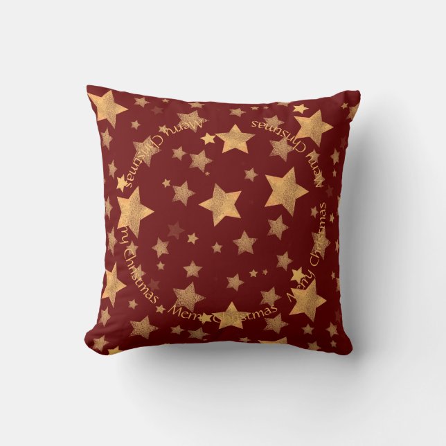 Elegant Vintage Red Gold Star Pattern Christmas Cushion (Front)