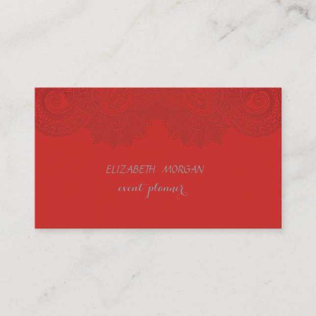 Elegant Vintage ,Red,Lace Business Card (Front)