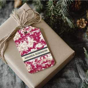 Elegant vintage red lake toile de jouy monogram gift tags