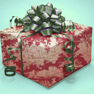 Elegant vintage red lake toile de jouy wrapping paper sheet