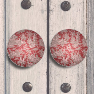 Elegant vintage red pink toile de jouy ceramic knob