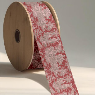 Elegant vintage red pink toile de jouy satin ribbon