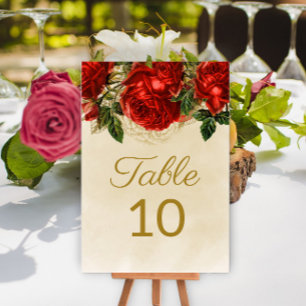 Elegant Vintage Red Roses Champagne Table 10 Table Number