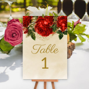 Elegant Vintage Red Roses Champagne Table 1 Number