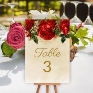 Elegant Vintage Red Roses Champagne Table 3 Number