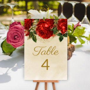 Elegant Vintage Red Roses Champagne Table 4 Number
