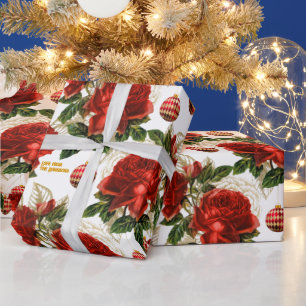 Elegant Vintage Red Roses Personalised Christmas Wrapping Paper