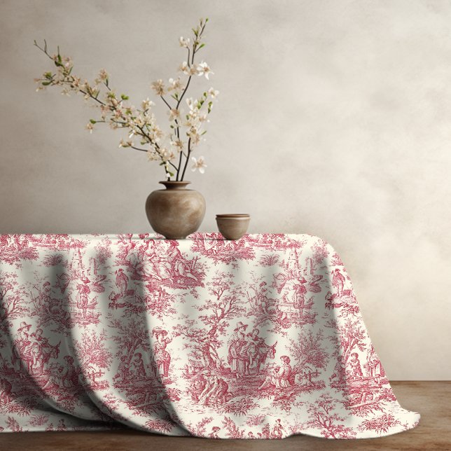 Elegant vintage red toile d jouy printed tablecloth (Creator Uploaded)