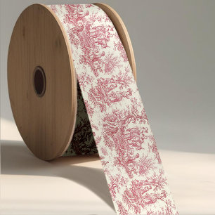 Elegant vintage red toile de jouy satin ribbon