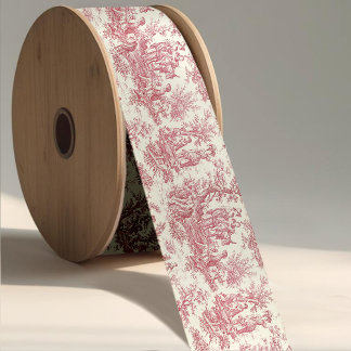 Elegant vintage red toile de jouy satin ribbon