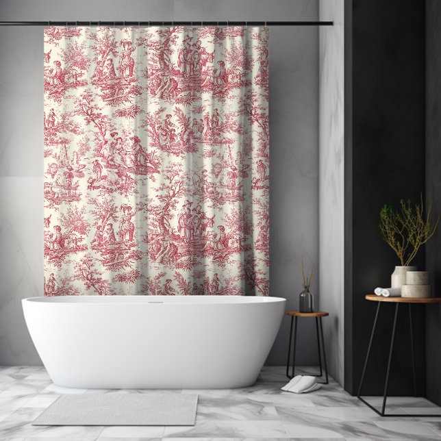Elegant vintage red toile de jouy shower curtain (Creator Uploaded)