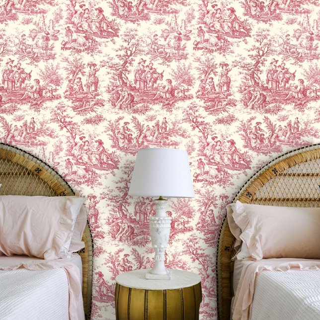 Elegant vintage red toile de jouy wallpaper (Creator Uploaded)