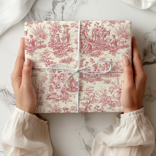 Elegant vintage red toile de jouy wrapping paper