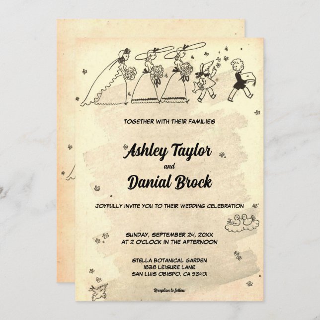 Elegant Vintage Retro Bridesmaids Classic Wedding Invitation (Front/Back)