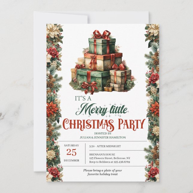 Elegant vintage retro classic Christmas presents Invitation (Front)