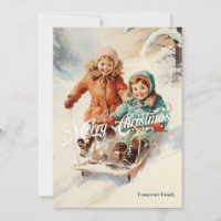 Elegant vintage retro classic kids with sleigh