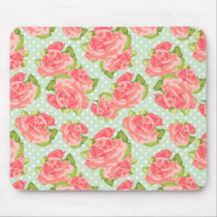 Elegant Vintage Retro Floral Print Pink Mint Girly Mouse Pad