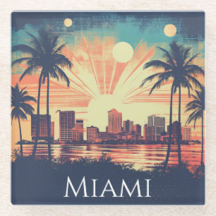 Elegant Vintage Retro Miami Florida Travel Glass Coaster