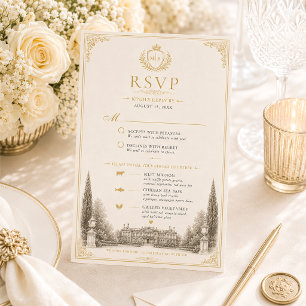 Elegant Vintage Retro Old Money Wedding RSVP Card
