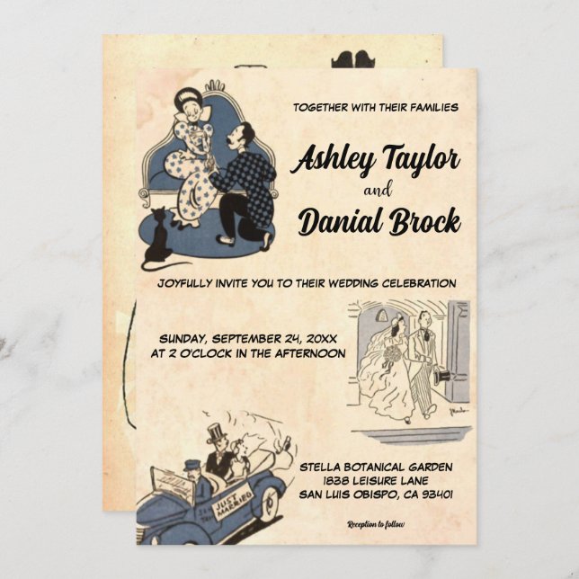 Elegant Vintage Retro Stylish Old Rustic Wedding Invitation (Front/Back)