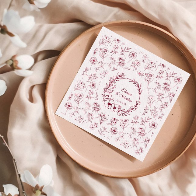 Elegant Vintage Romance Burgundy Floral Wedding Napkin (Creator Uploaded)