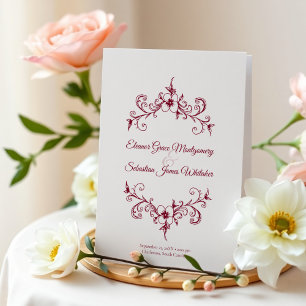 Elegant Vintage Romance Burgundy Floral Wedding Programme