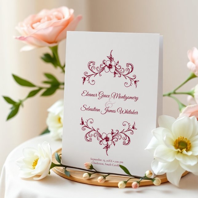 Elegant Vintage Romance Burgundy Floral Wedding Programme (Creator Uploaded)