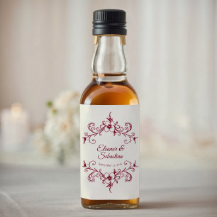 Elegant Vintage Romance Burgundy Wedding Mini Liquor Bottle Label
