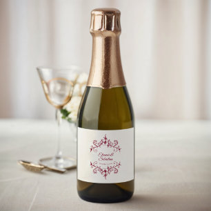 Elegant Vintage Romance Burgundy Wedding Mini Sparkling Wine Label