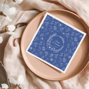 Elegant Vintage Romance Dusty Blue Floral Wedding Napkin