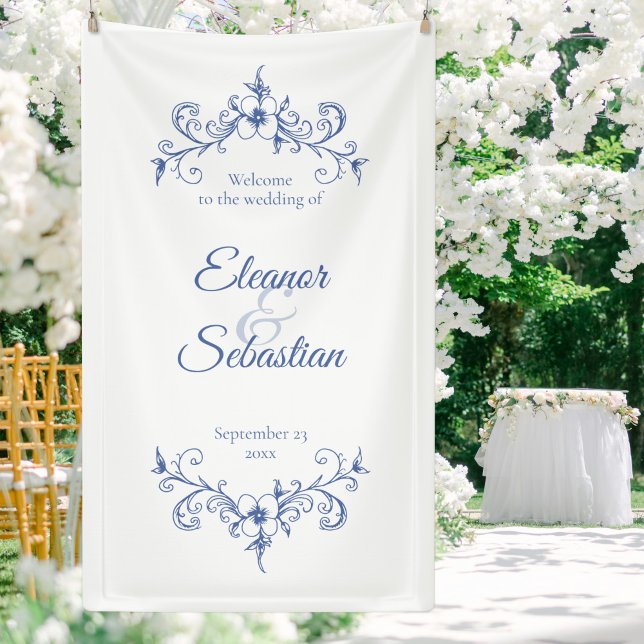 Elegant Vintage Romance Dusty Blue Wedding Welcome Banner (Creator Uploaded)