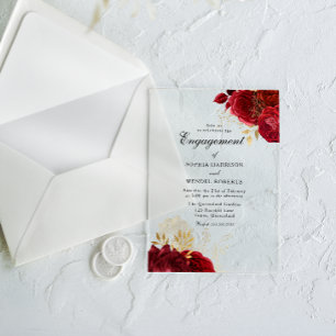 Elegant Vintage Romantic Red Rose Engagement Party Acrylic Invitations