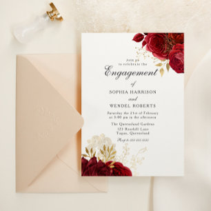 Elegant Vintage Romantic Red Rose Engagement Party Invitation