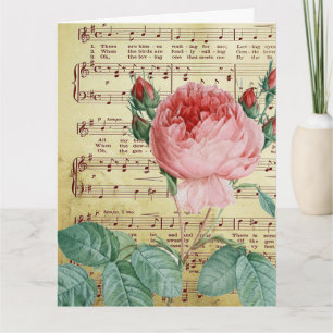 Elegant Vintage Romantic Rose Antique Music Notes