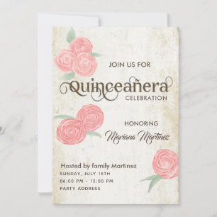 Elegant vintage romantic watercolor roses Quince Invitation