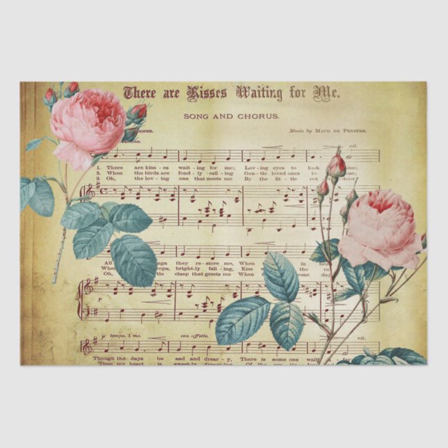 Elegant Vintage Rose Antique Sheet Music Notes (Front)