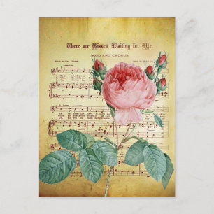 Elegant Vintage Rose Antique Sheet Music Notes Postcard