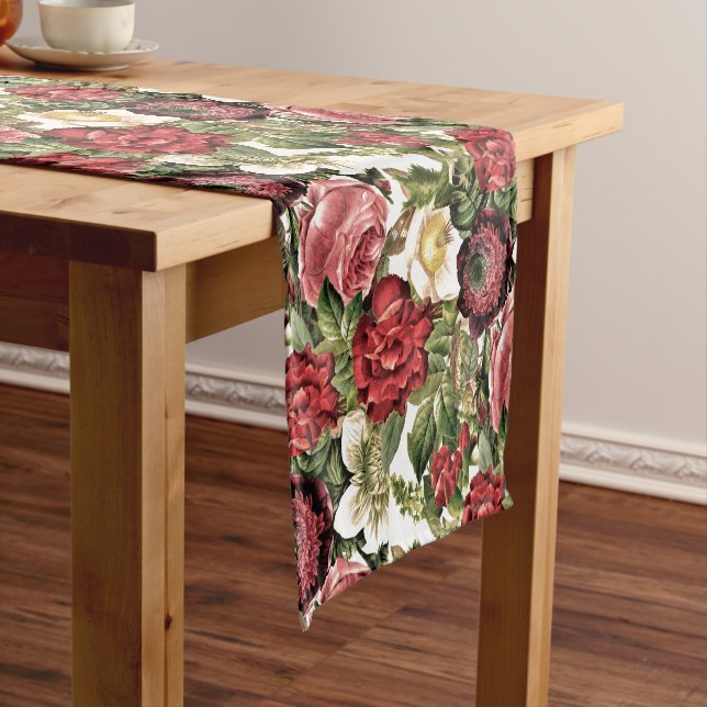 Elegant Vintage Rose Botanical Table Runner (In Situ)