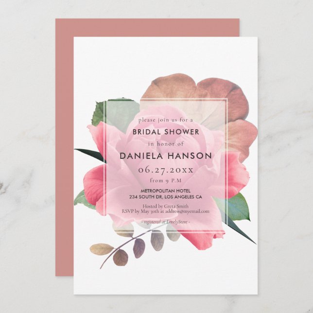 Elegant vintage rose Bridal shower Invitation (Front/Back)