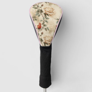 Elegant Vintage Rose Flower Beige Floral Design Golf Head Cover