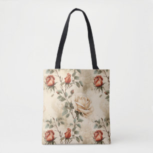 Elegant Vintage Rose Flower Beige Floral Design Tote Bag