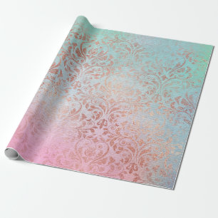 Elegant vintage rose gold damask watercolor wrapping paper