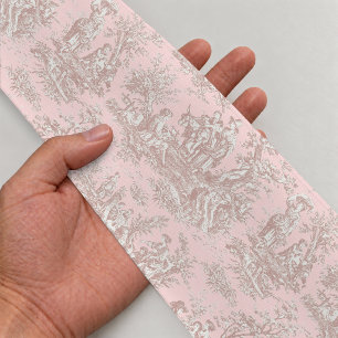 Elegant Vintage Rose Gold Toile de Jouy Satin Ribbon