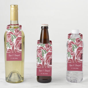 Elegant Vintage Rose Pattern - Red & Green Floral Bottle Tag