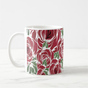 Elegant Vintage Rose Pattern - Red & Green Floral Coffee Mug