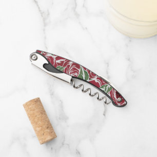 Elegant Vintage Rose Pattern - Red & Green Floral  Corkscrew