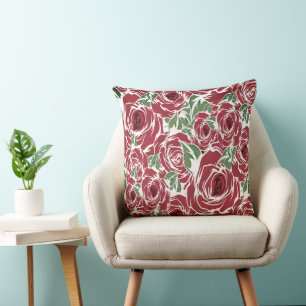 Elegant Vintage Rose Pattern - Red & Green Floral Cushion